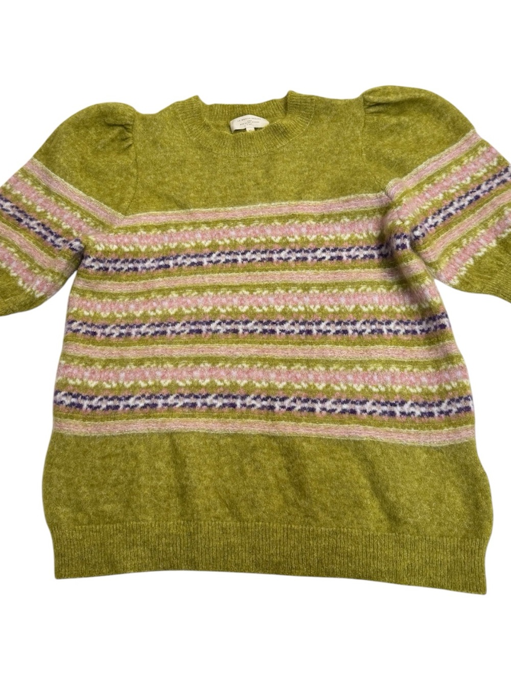 Sézane La Maille Striped Puff Sleeve Wool CrewNeck Sz XL